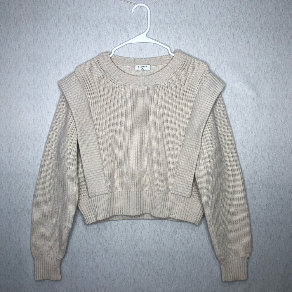 Aritzia Babaton Women’s Grazia Sweater M 100% Merino Wool Knit Ribbed Oatmeal